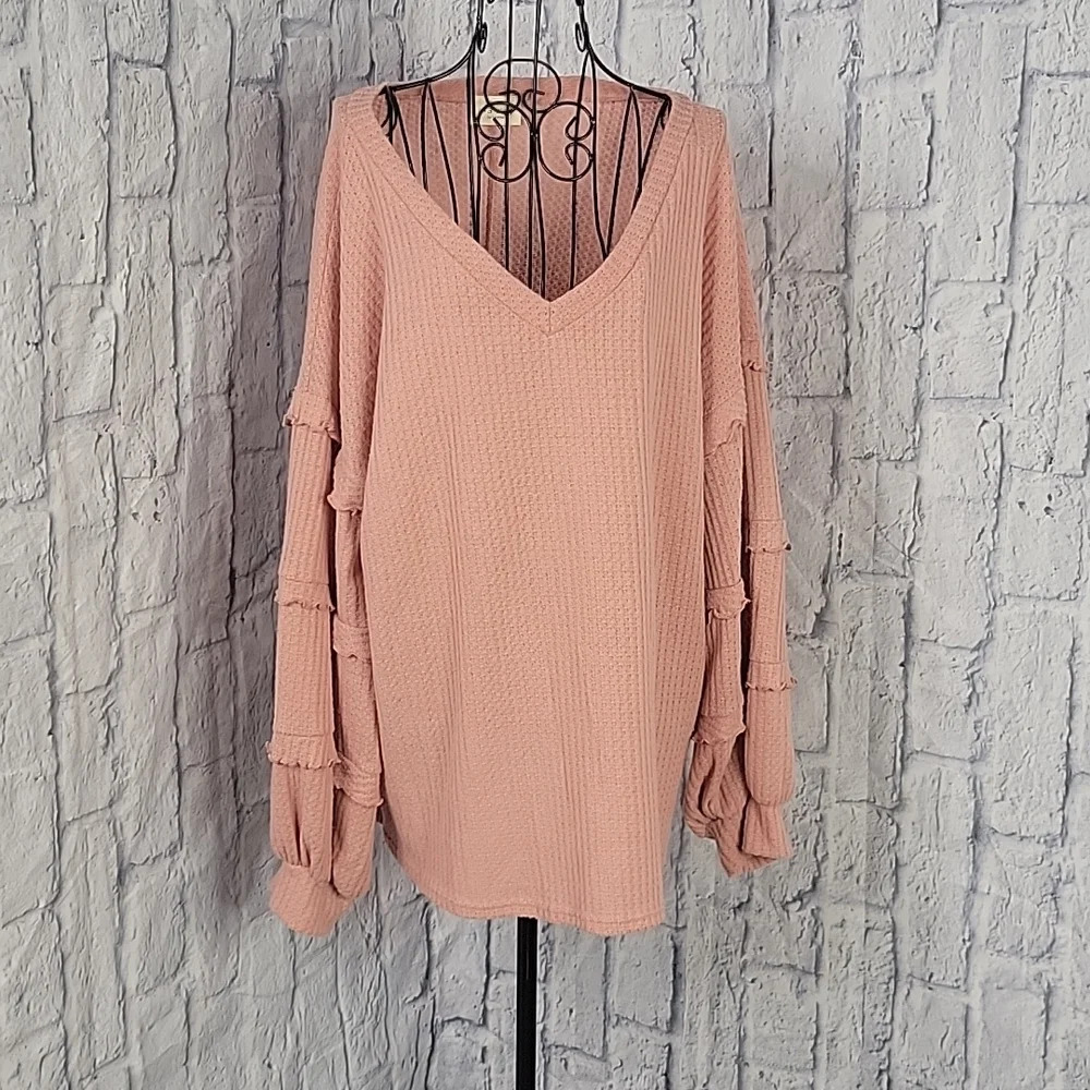 143 STORY BY LINE UP Pink Ruffled Sleeves Oversized Blouse Large
